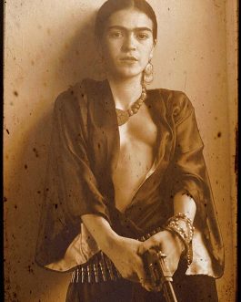 Frida Kahlo Mexican with Gun Vintage – 24″x36″ Poster